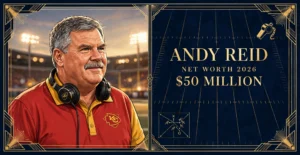 Andy Reid net worth 2026 — estimated $50 million fortune infographic