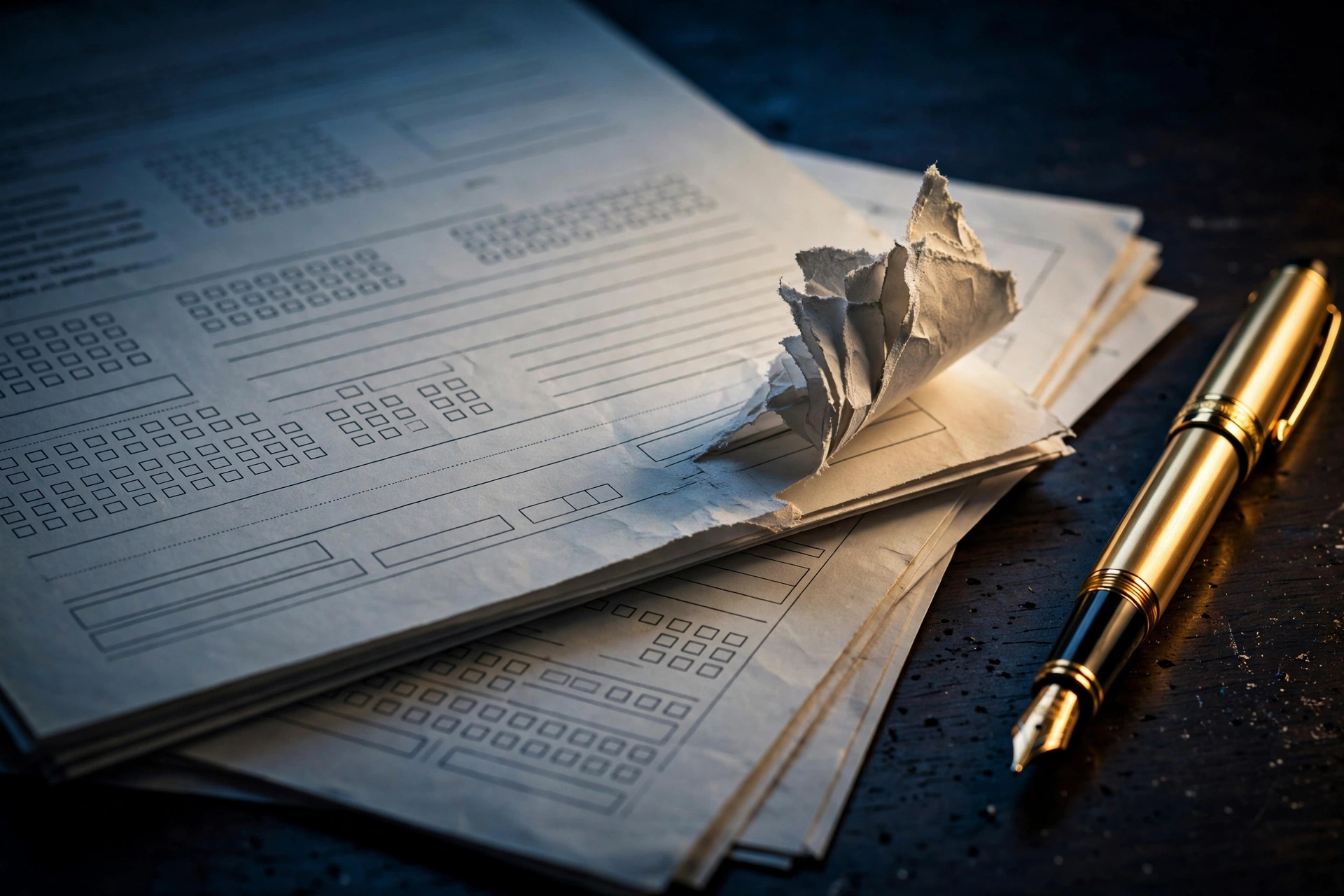 Illustrated torn contract with a gold fountain pen — Antonio Brown 2019 collapse