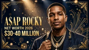 A$AP Rocky net worth 2026 — estimated $25 to $40 million fortune infographic