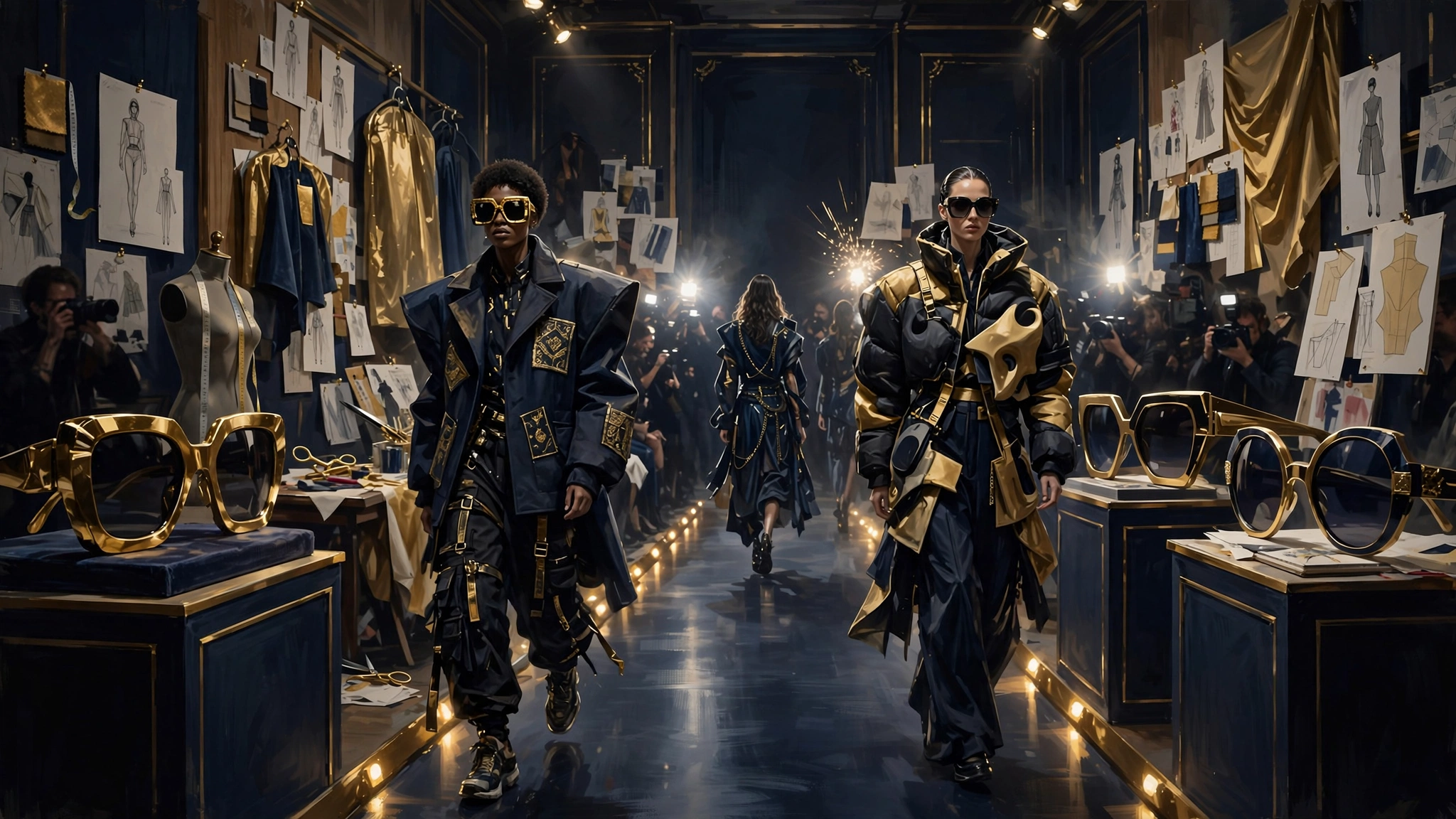 A$AP Rocky at a luxury fashion event, illustrated
