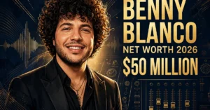 Benny Blanco net worth 2026 — estimated $50 million fortune infographic