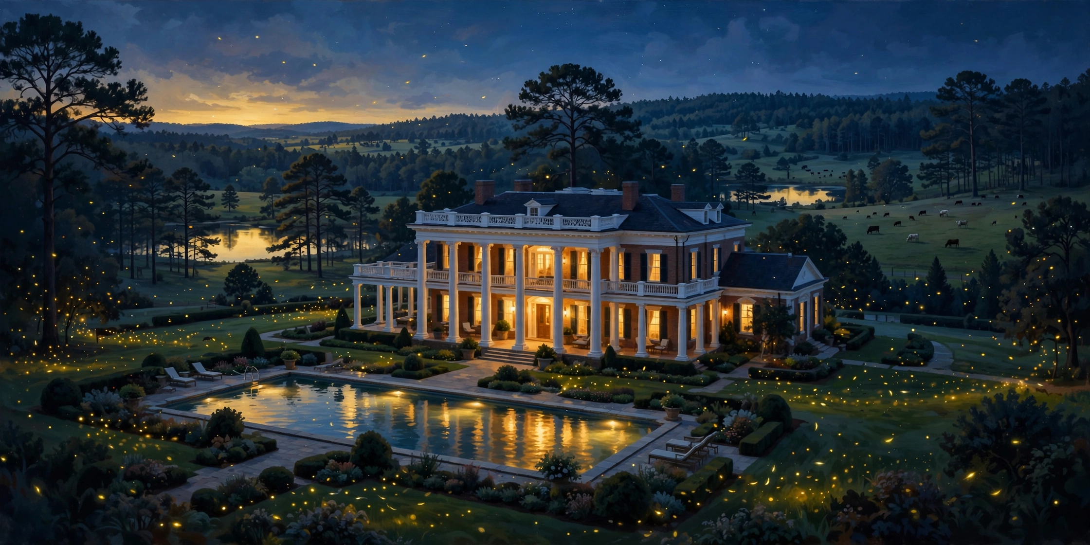 Mississippi estate at dusk — real estate and post-retirement life