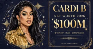 Cardi B net worth 2026 — estimated $90 to $110 million fortune infographic