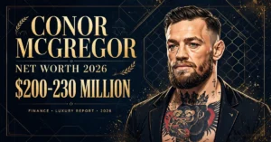 Conor McGregor net worth 2026 — estimated $200 to $230 million fortune infographic