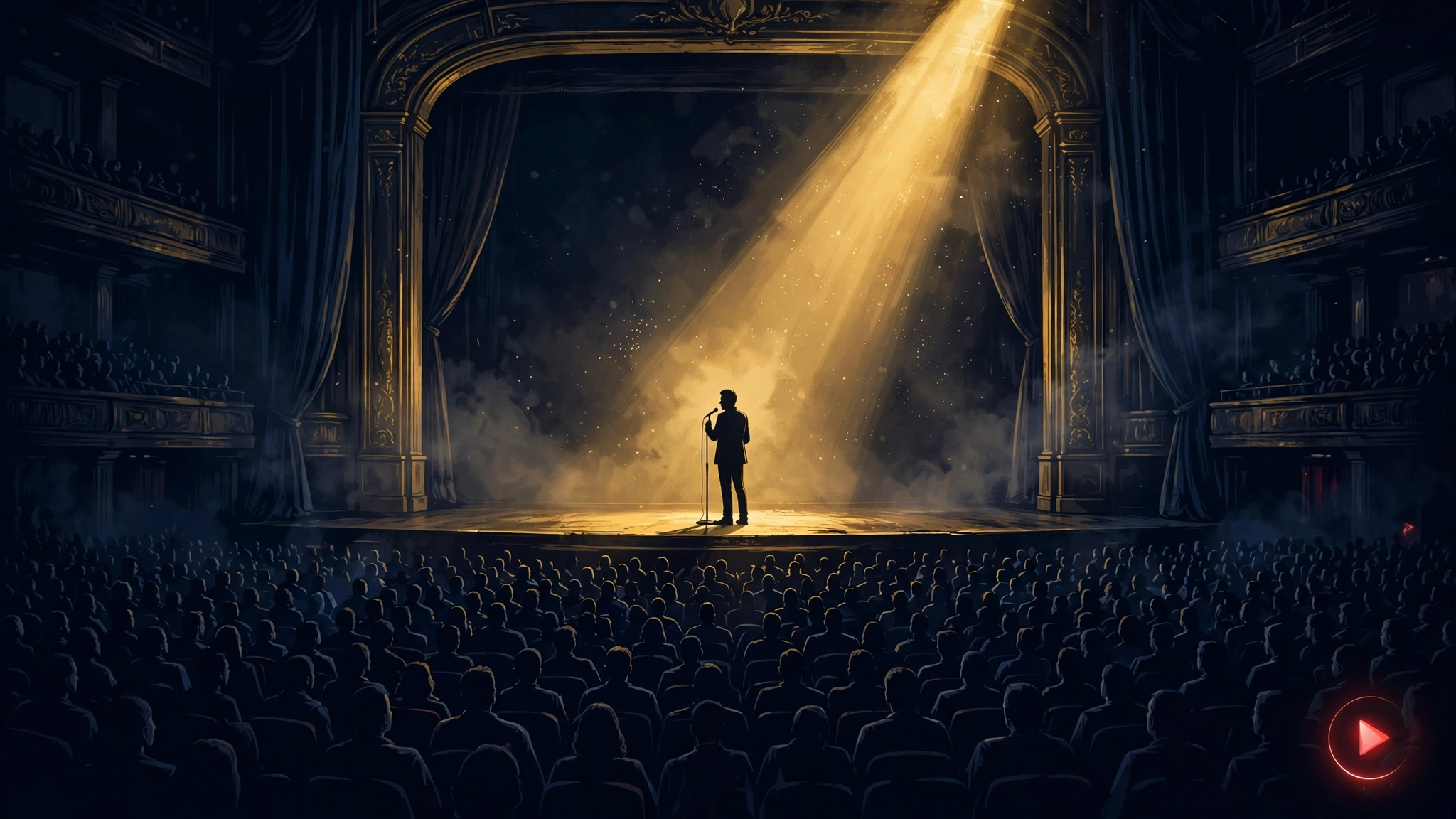 Comedian silhouette on an arena stage in the Netflix era — streaming fortune