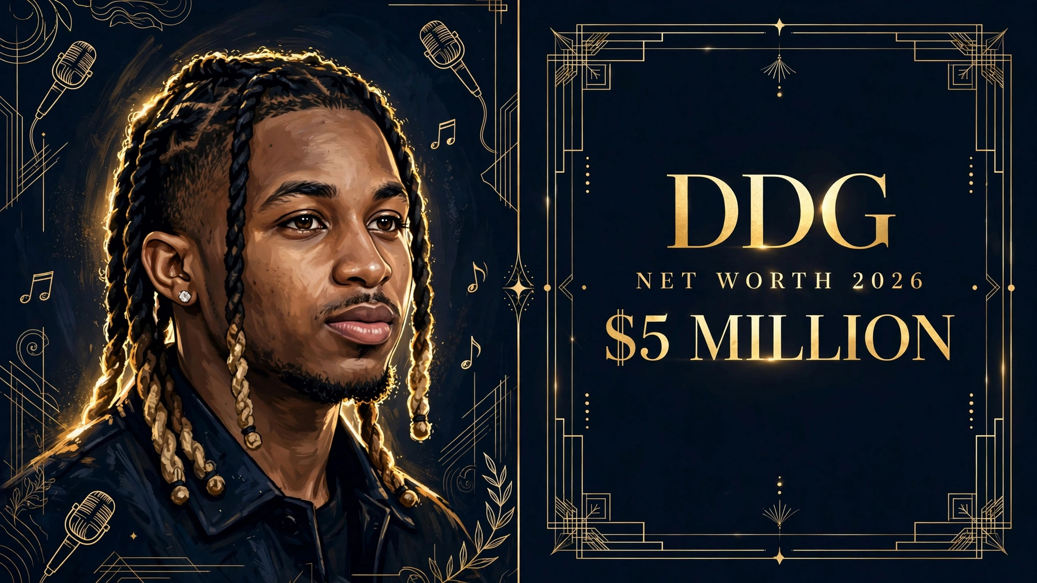 DDG net worth 2026 — estimated $5 to $8 million fortune infographic
