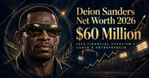 Deion Sanders net worth 2026 — estimated $60 million fortune infographic