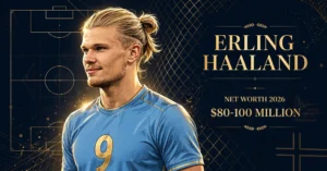 Erling Haaland net worth 2026 — estimated $80 to $100 million fortune infographic