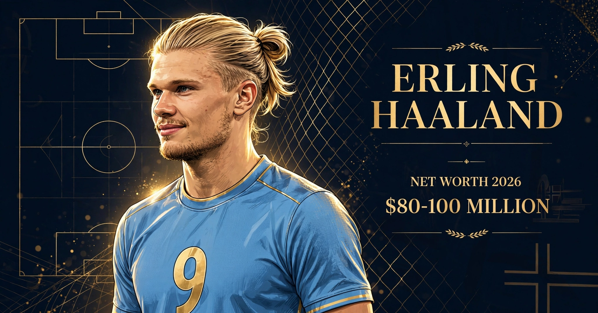 Erling Haaland net worth 2026 — estimated $80 to $100 million fortune infographic