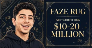 FaZe Rug net worth 2026 — estimated $10 to $20 million fortune infographic