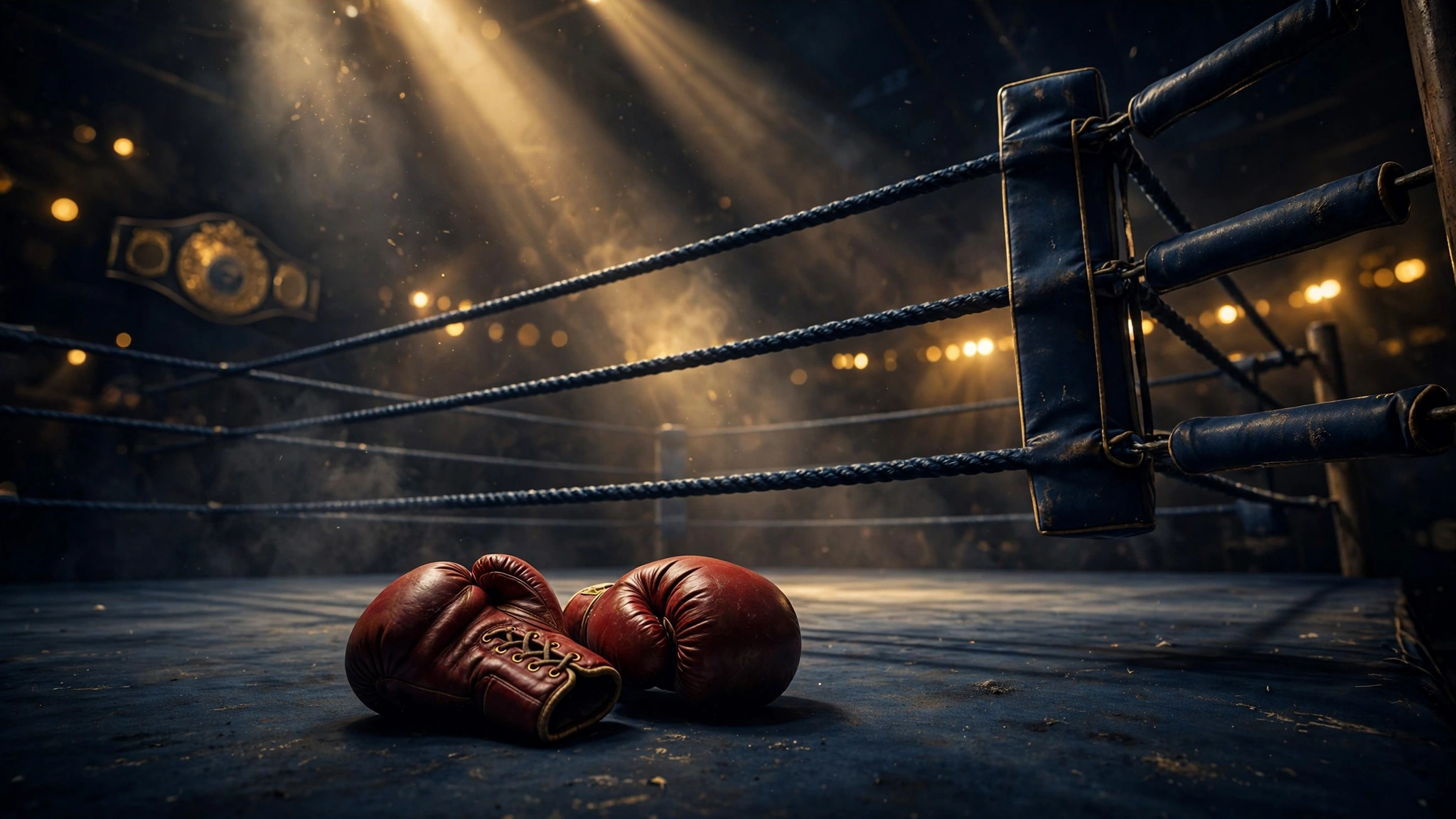Boxing ring under arena lights — two-time heavyweight champion