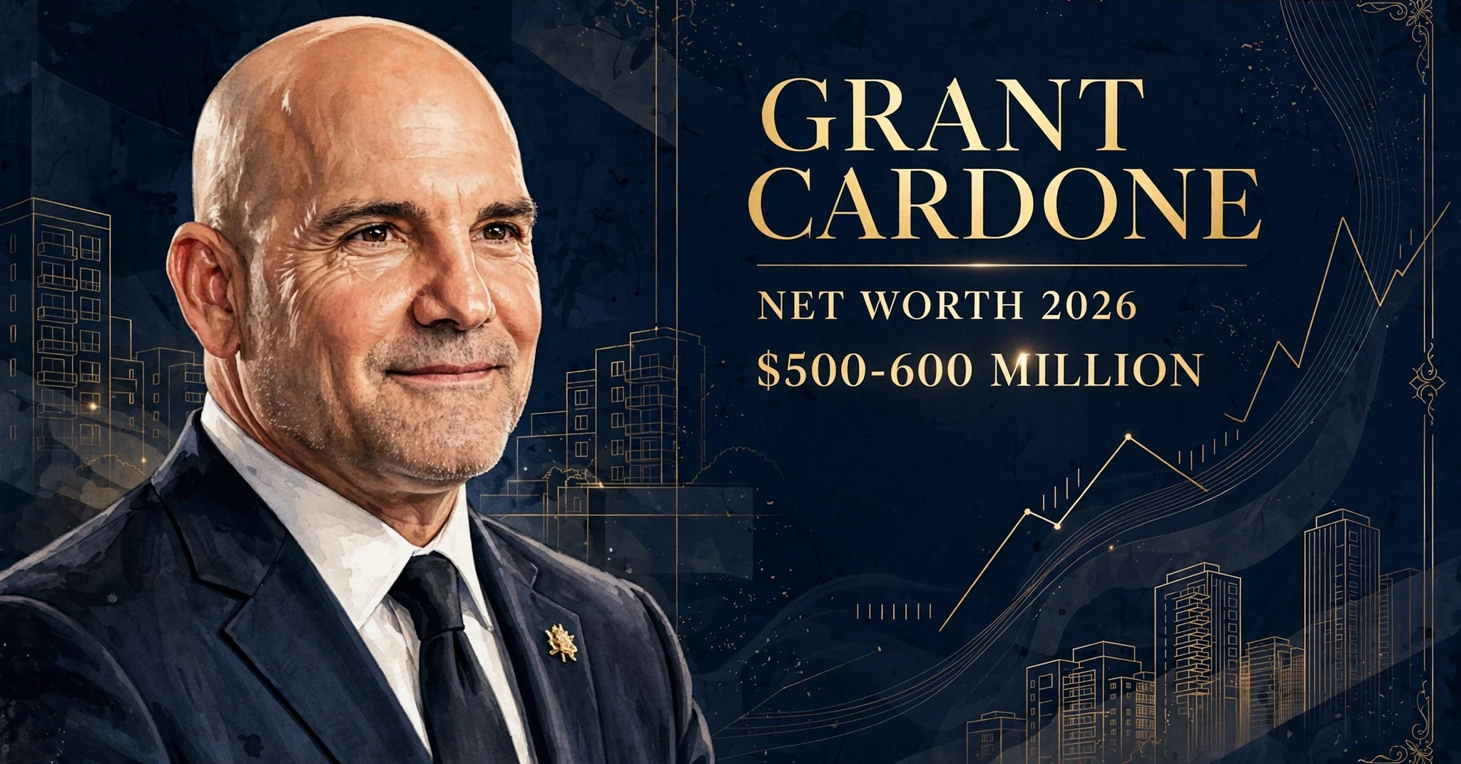 Grant Cardone net worth 2026 — estimated $500 to $600 million fortune infographic