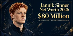 Jannik Sinner net worth 2026 — estimated $60 to $80 million fortune infographic