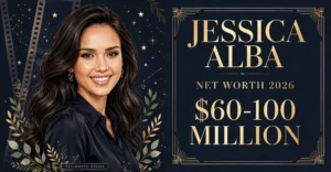Jessica Alba net worth 2026 — estimated $60 to $100 million fortune infographic