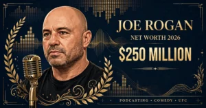 Joe Rogan net worth 2026 — estimated $250 million fortune infographic