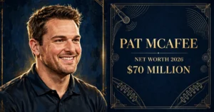 Pat McAfee net worth 2026 — estimated $60 to $80 million fortune infographic