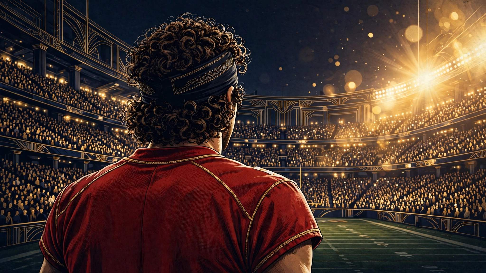 Illustrated Patrick Mahomes under stadium lights at night — the $504.75 million contract era