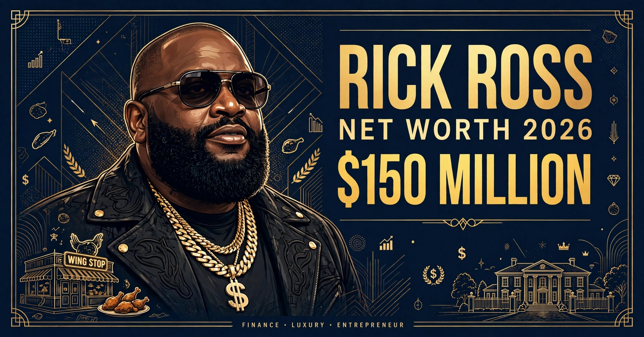 Rick Ross net worth 2026 — estimated $150 million fortune infographic