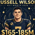 Russell Wilson net worth 2026 — estimated $165 to $185 million fortune infographic