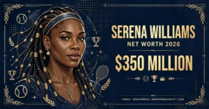 Serena Williams net worth 2026 — estimated $300 to $400 million fortune infographic