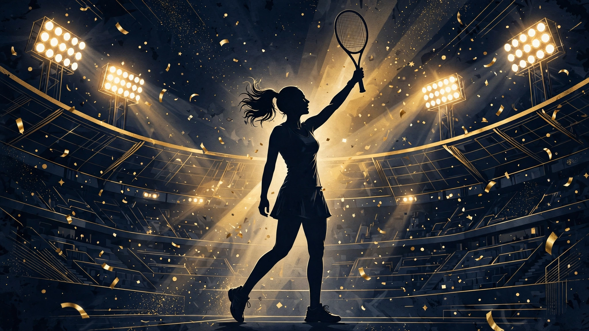 Illustrated tennis champion holding a trophy — Serena Williams' $94.8M prize money era