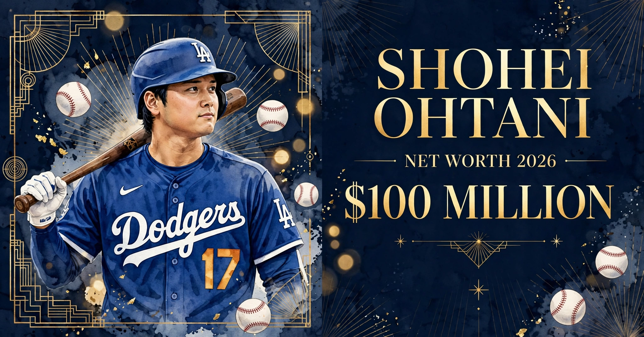 Shohei Ohtani net worth 2026 — estimated $150 to $250 million fortune infographic