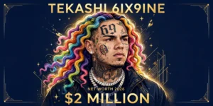 Tekashi 6ix9ine net worth 2026 — illustrated portrait