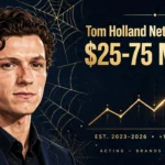 Tom Holland net worth 2026 — estimated $25 to $75 million fortune infographic
