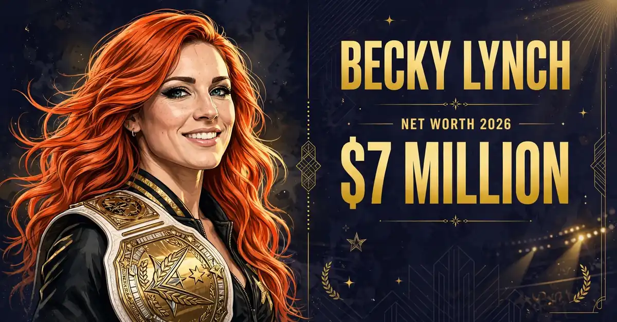 Becky Lynch net worth 2026 — illustrated portrait with $7 million estimate