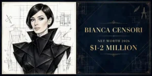 Bianca Censori net worth 2026 — estimated $1 to $2 million fortune infographic