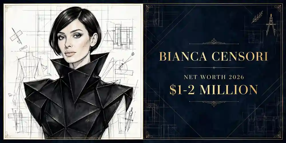 Bianca Censori net worth 2026 — estimated $1 to $2 million fortune infographic