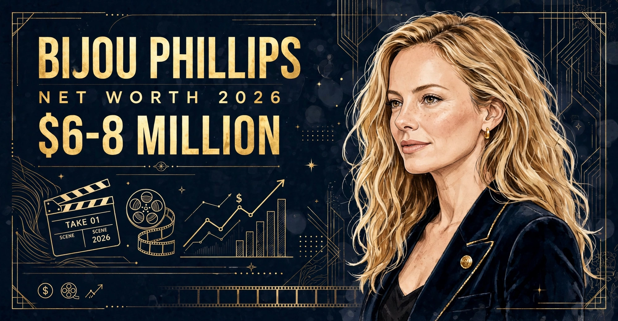 Bijou Phillips net worth 2026 — estimated $6 to $8 million fortune infographic