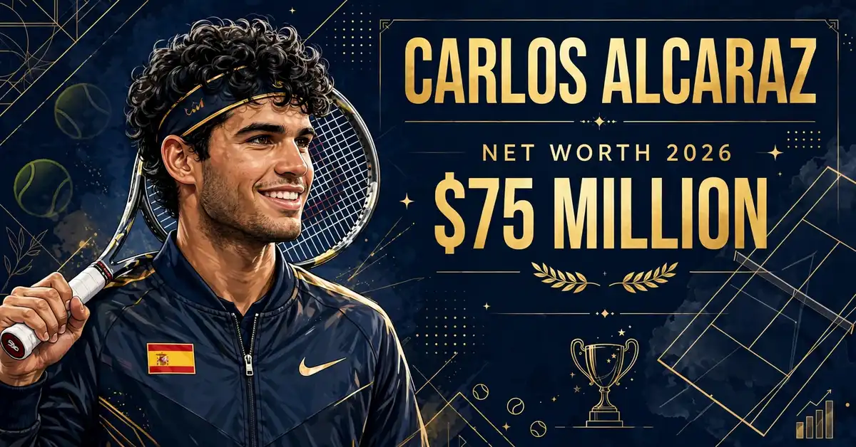 Carlos Alcaraz net worth 2026 — estimated $60 to $75 million fortune infographic