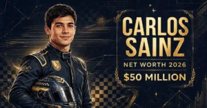 Carlos Sainz net worth 2026 — estimated $40 to $50 million fortune infographic