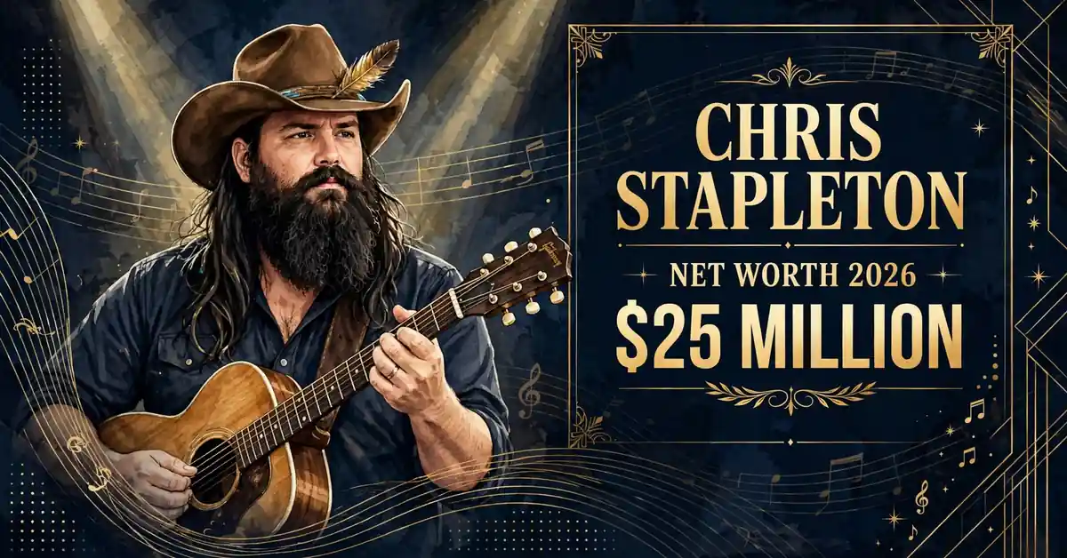 Chris Stapleton net worth 2026 — estimated $20 to $25 million fortune infographic