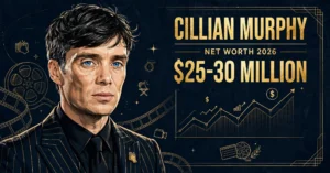 Cillian Murphy net worth 2026 — estimated $20 to $30 million fortune infographic
