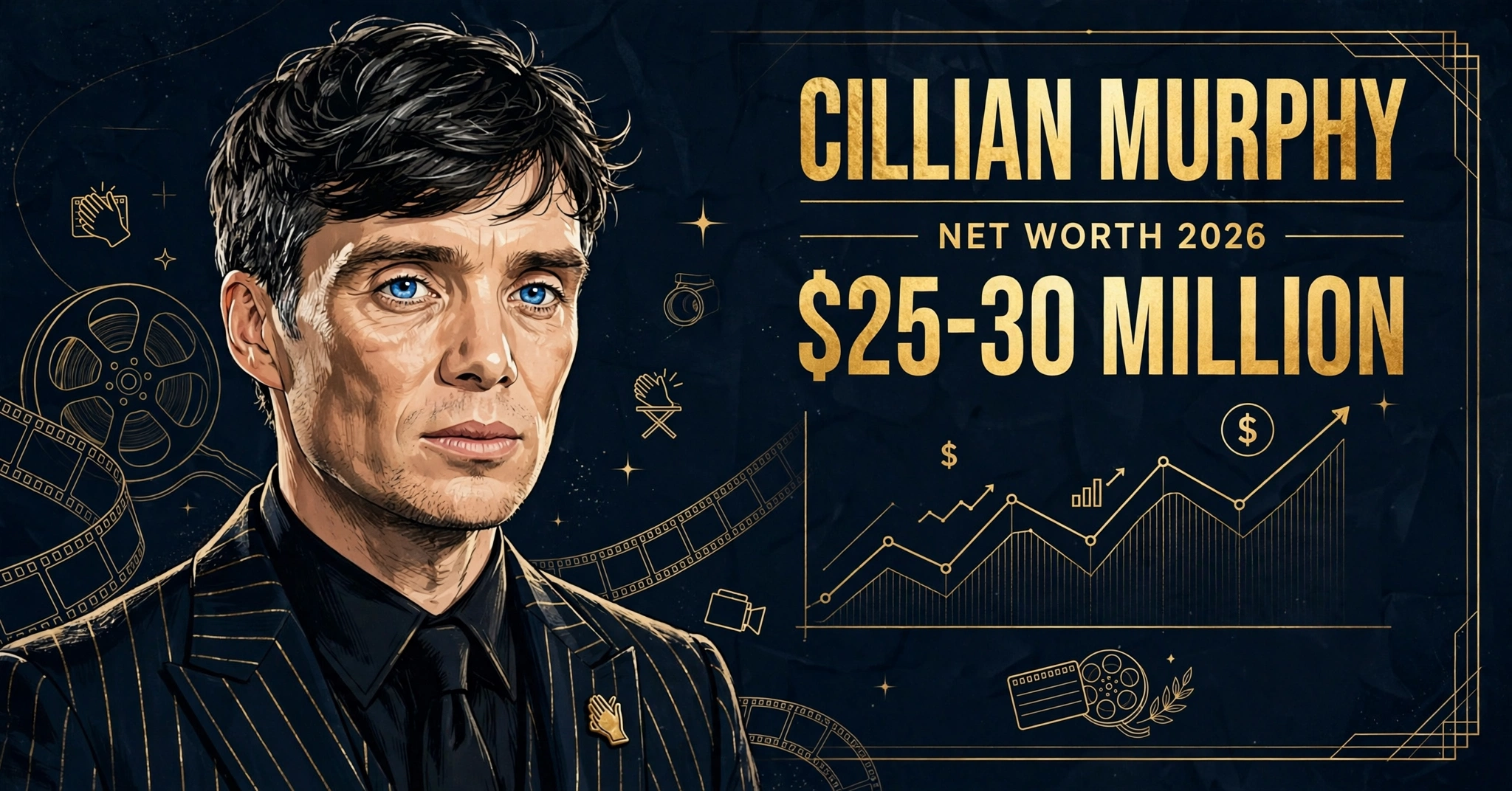 Cillian Murphy net worth 2026 — estimated $20 to $30 million fortune infographic