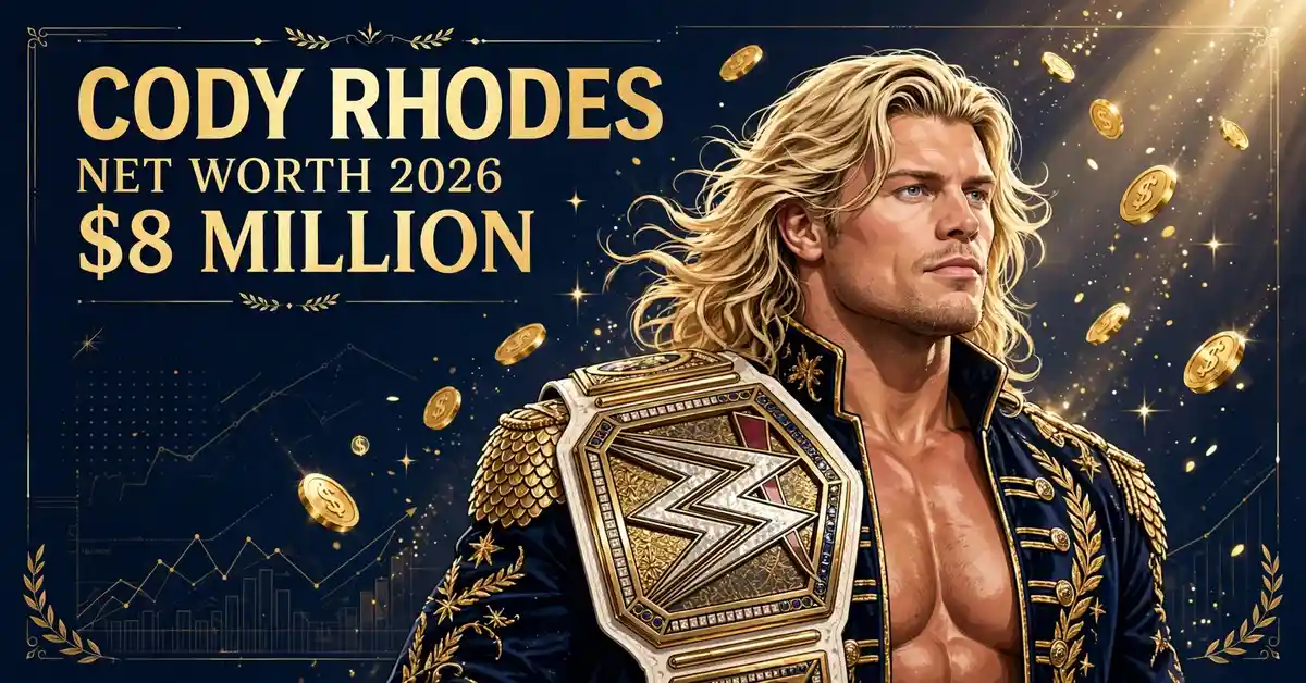 Cody Rhodes net worth 2026 — estimated $8 to $12 million fortune infographic