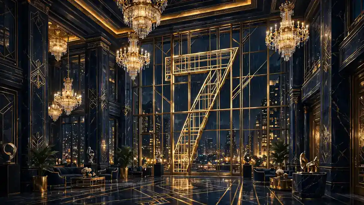 Luxury hotel lobby in navy and gold — the Pestana CR7 hospitality empire