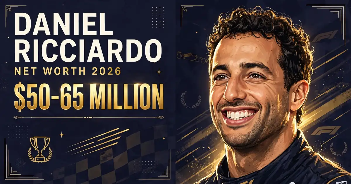 Daniel Ricciardo net worth 2026 — estimated $50 to $65 million fortune infographic