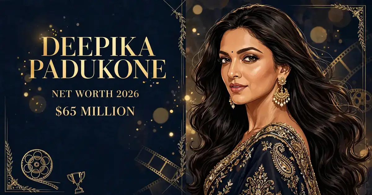 Deepika Padukone net worth 2026 — estimated $60 to $70 million fortune infographic