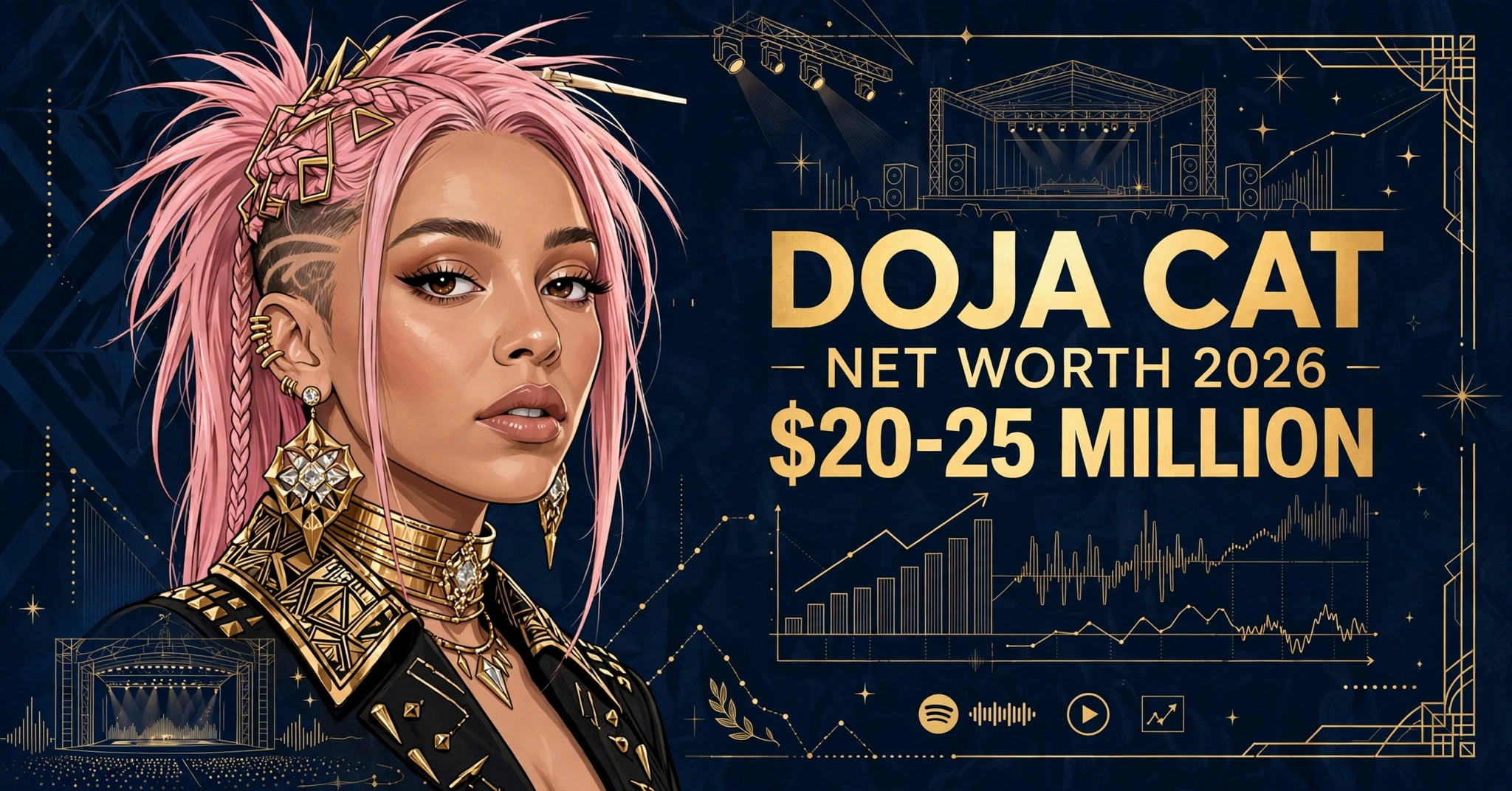 Doja Cat net worth 2026 — estimated $20 to $25 million fortune infographic