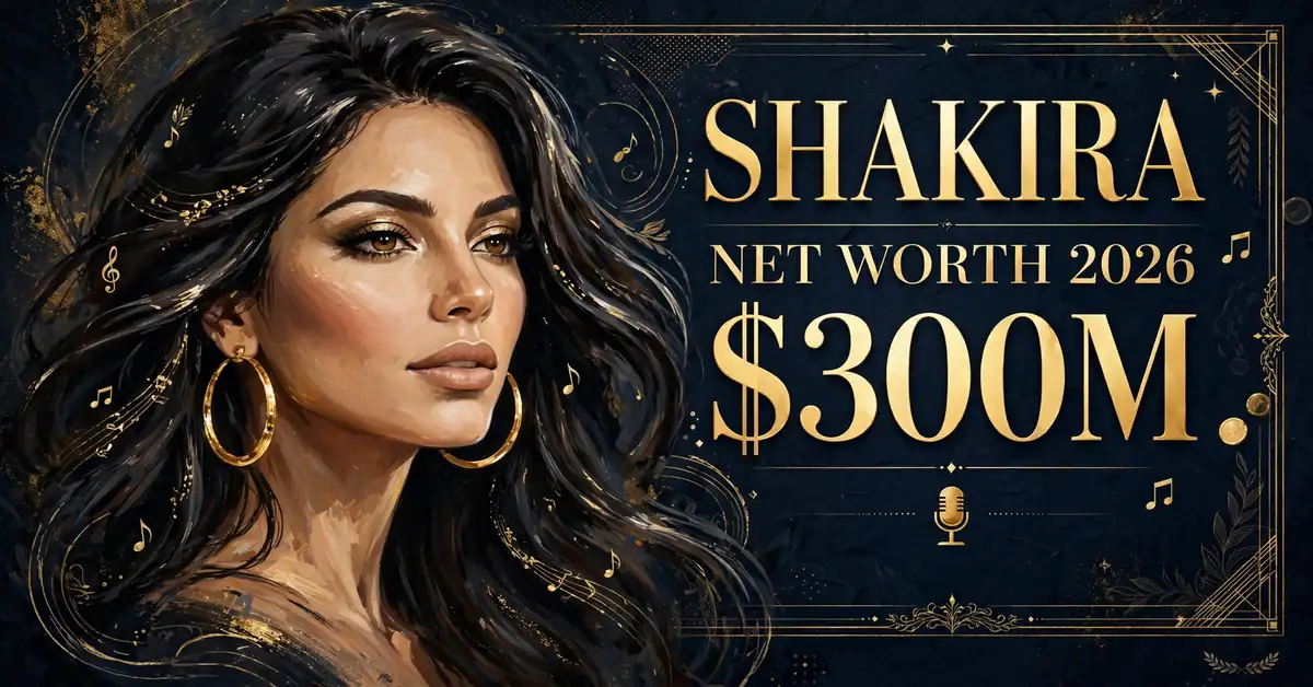 Shakira net worth 2026 — estimated $300 to $350 million fortune infographic