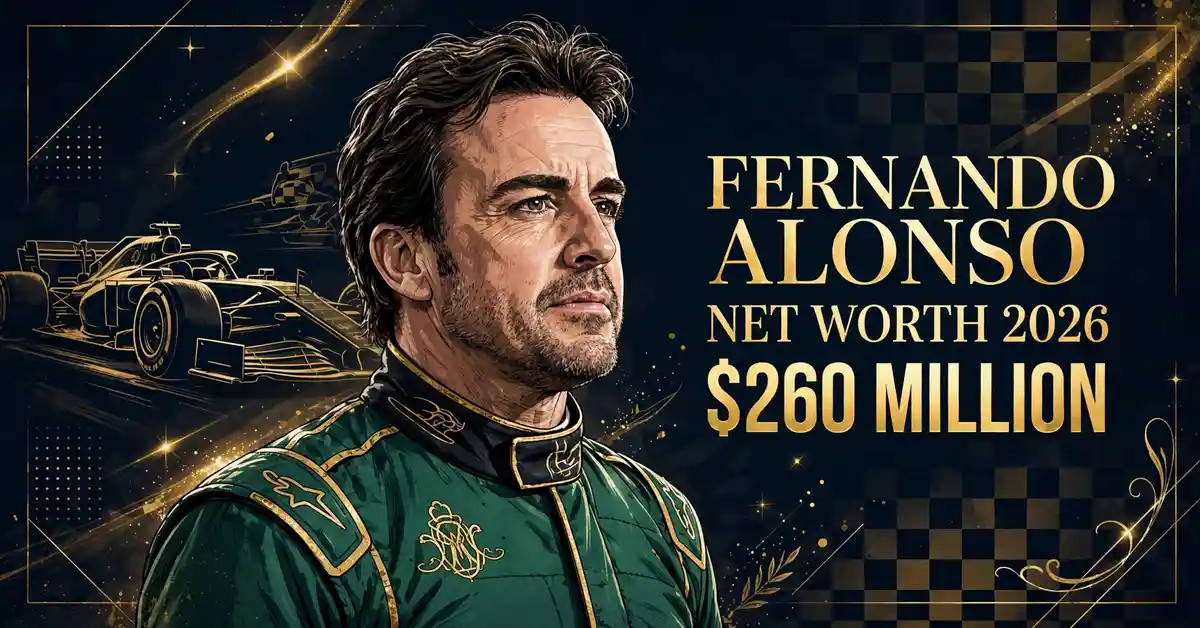 Fernando Alonso net worth 2026 — estimated $260 to $400 million fortune infographic