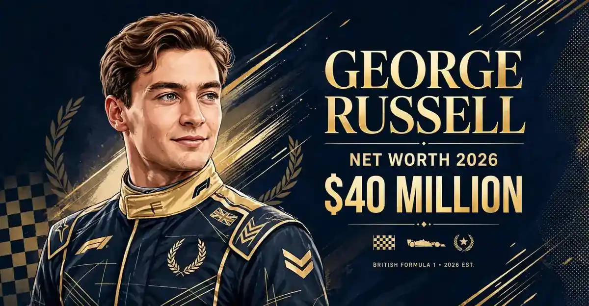 George Russell net worth 2026 — estimated $20 to $40 million fortune infographic