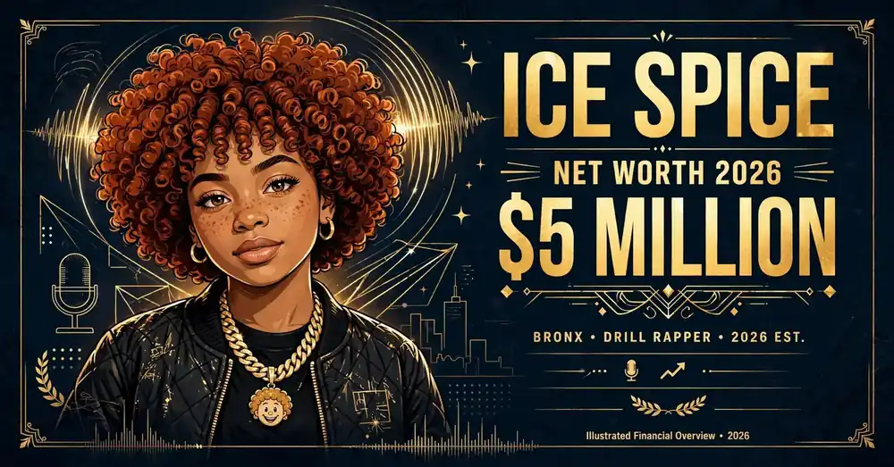 Ice Spice net worth 2026 — estimated $5 to $6 million fortune infographic