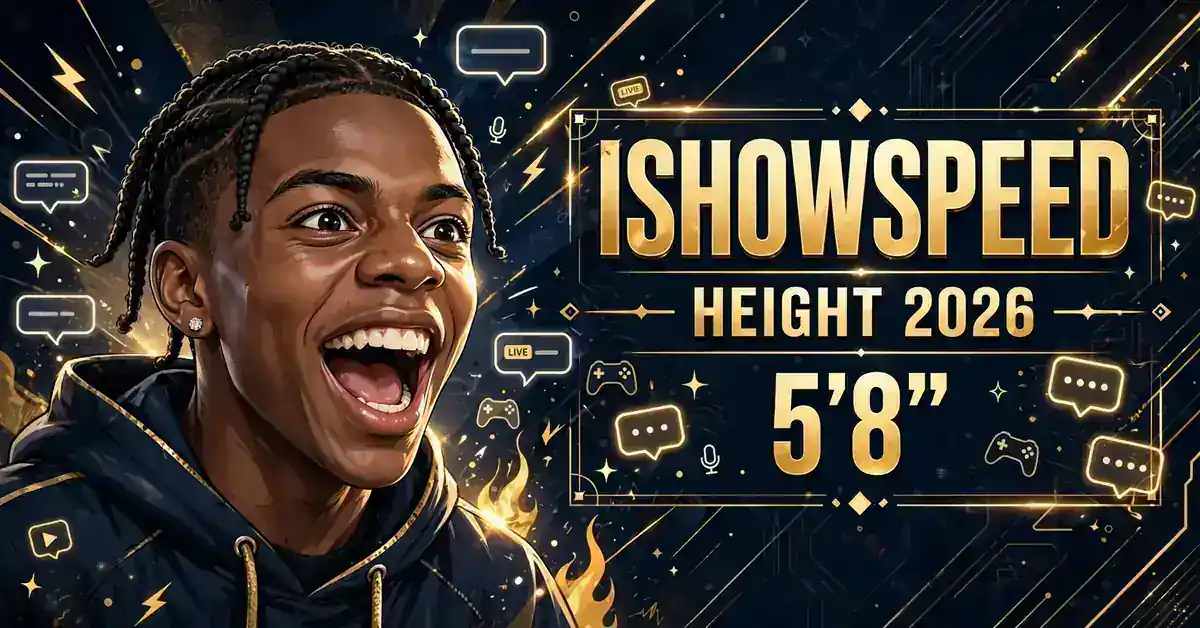 IShowSpeed height 2026 — illustrated portrait, reported at 5 ft 8 in (173 cm)