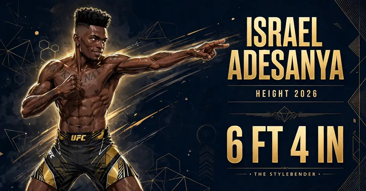 Israel Adesanya height 2026 — verified 6 feet 4 inches tall, illustrated portrait