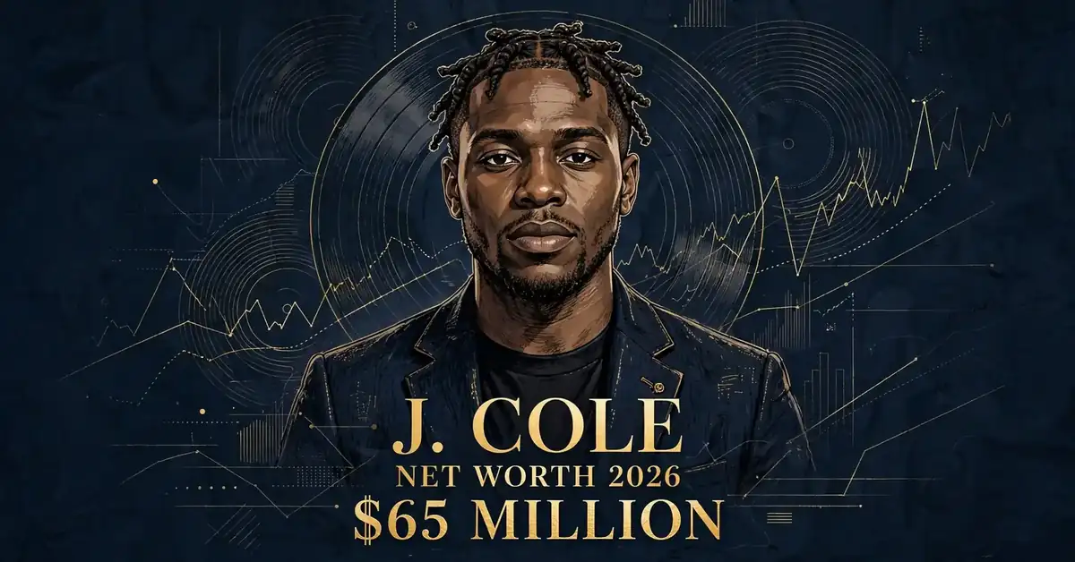 J. Cole net worth 2026 — estimated $60 to $75 million fortune infographic