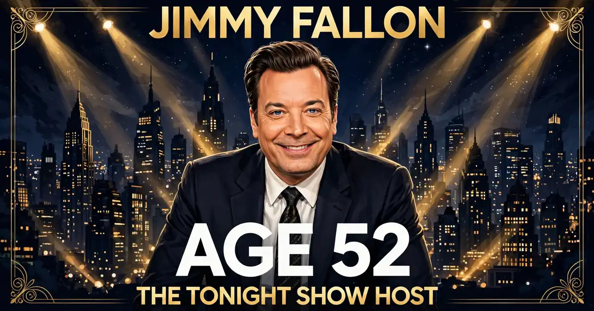 Jimmy Fallon age 2026 — how old the Tonight Show host is, illustrated infographic